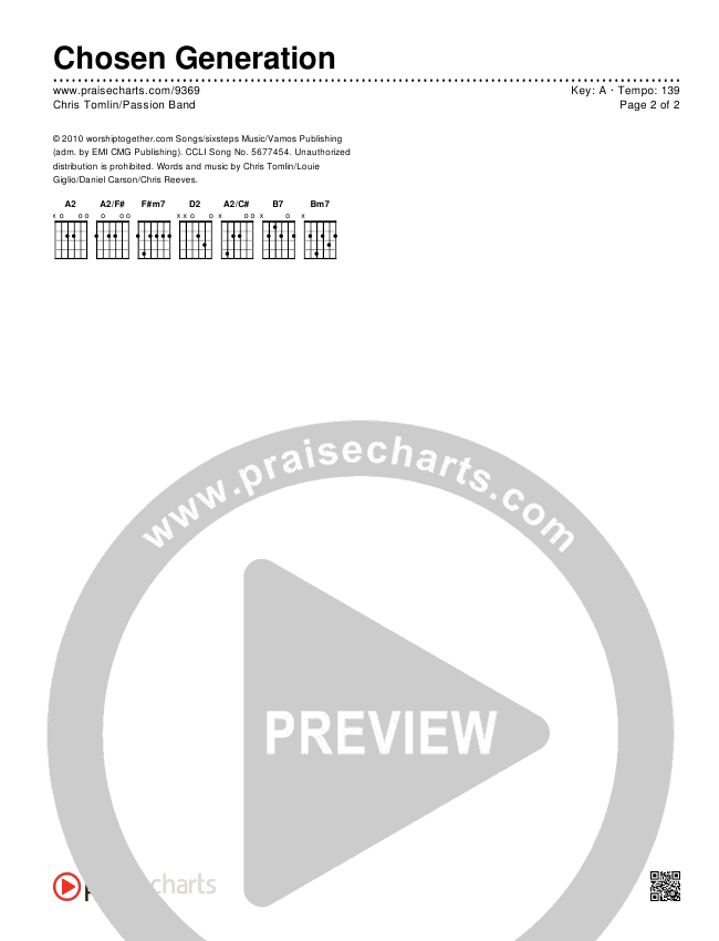 Chosen Generation Chords & Lyrics (Chris Tomlin / Passion)