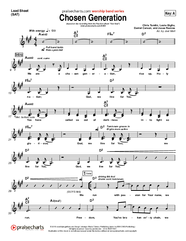Chosen Generation Lead Sheet (SAT) (Chris Tomlin / Passion)
