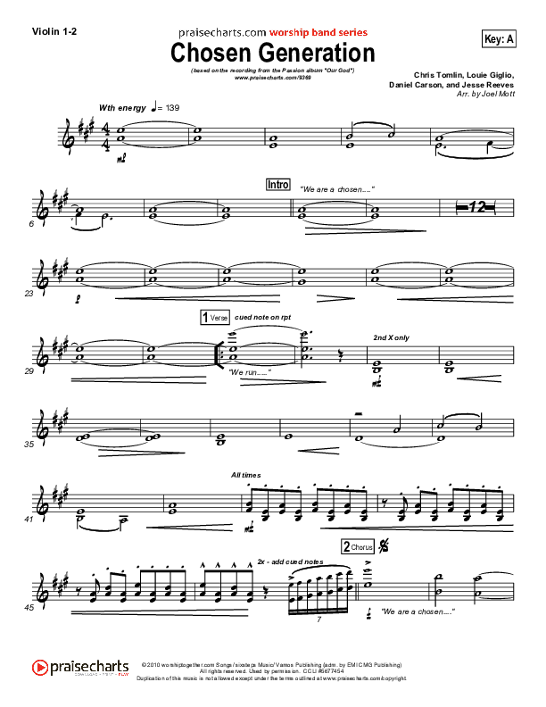 Chosen Generation Violin 1/2 (Chris Tomlin / Passion)