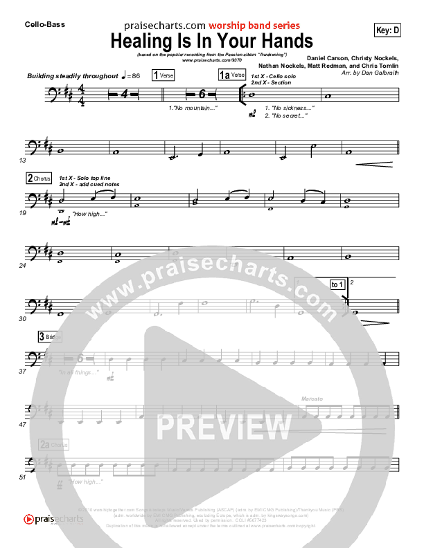 Healing Is In Your Hands Cello/Bass (Christy Nockels / Passion)