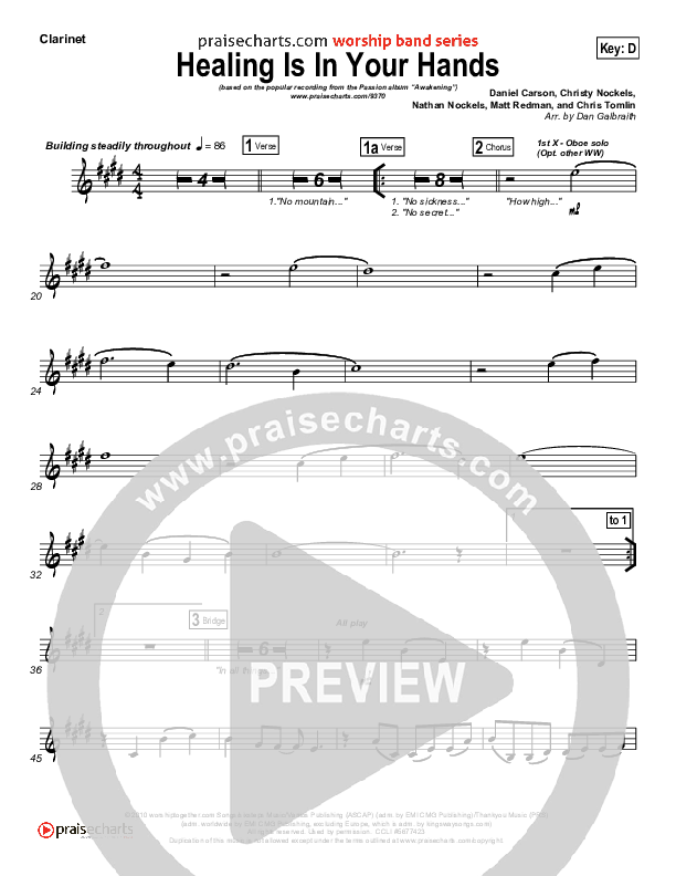 Healing Is In Your Hands Clarinet (Christy Nockels / Passion)