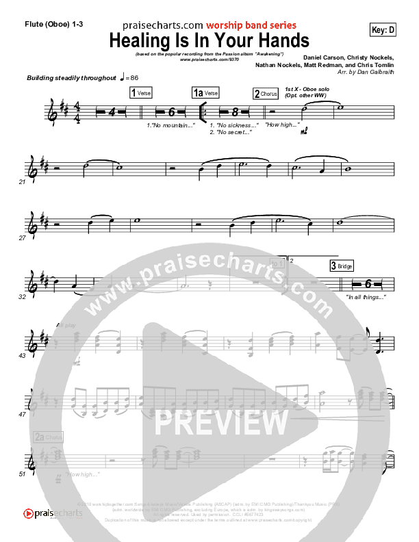 Healing Is In Your Hands Flute/Oboe 1/2/3 (Christy Nockels / Passion)