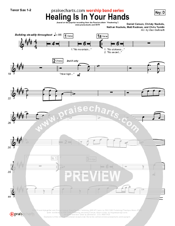 Healing Is In Your Hands Tenor Sax 1/2 (Christy Nockels / Passion)