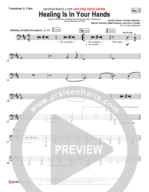 Healing Is In Your Hands Trombone 3/Tuba (Christy Nockels / Passion)