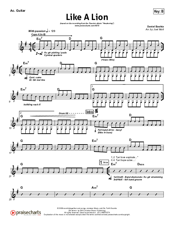 Like A Lion Acoustic Guitar (David Crowder / Passion)