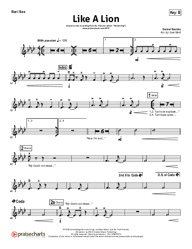 Like A Lion Bari Sax (David Crowder / Passion)