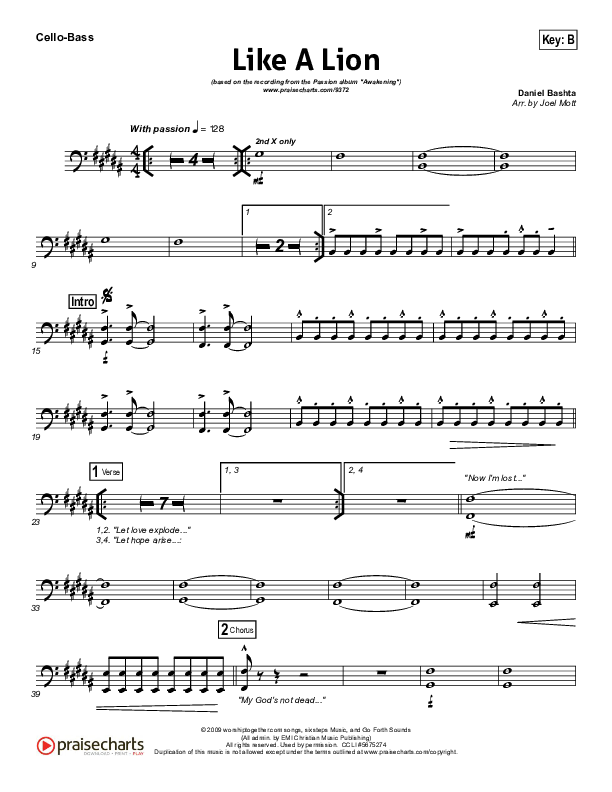 Like A Lion Cello/Bass (David Crowder / Passion)