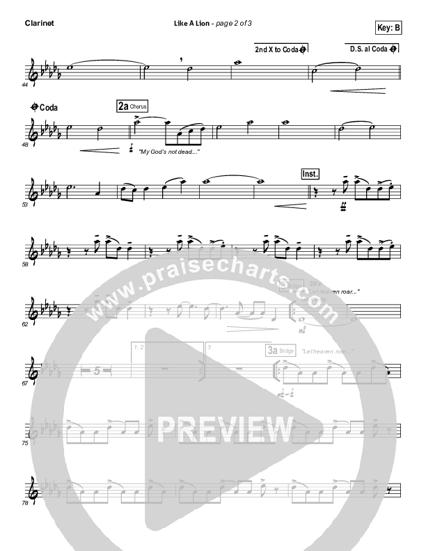 Like A Lion Clarinet (David Crowder / Passion)