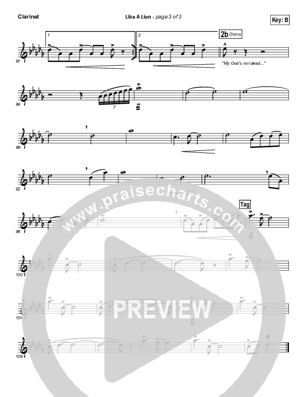 Like A Lion Clarinet (David Crowder / Passion)