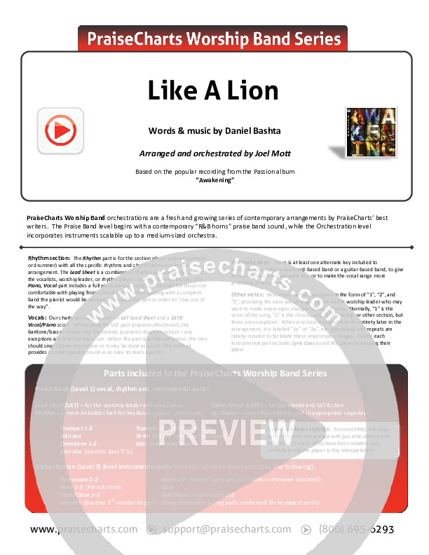 Like A Lion Cover Sheet (David Crowder / Passion)