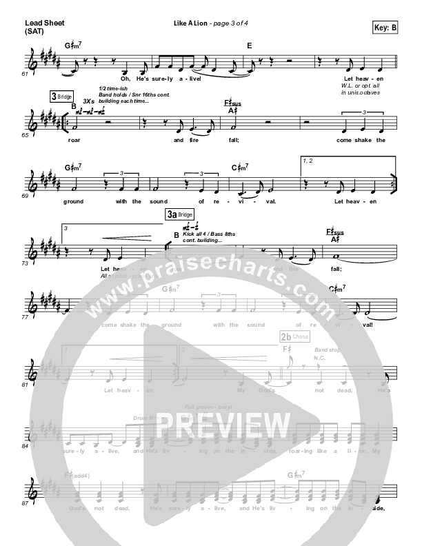 Like A Lion Lead Sheet (SAT) (David Crowder / Passion)