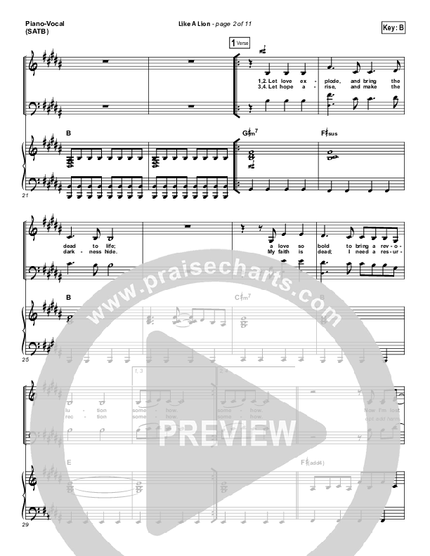 Like A Lion Piano/Vocal (SATB) (David Crowder / Passion)