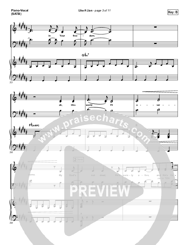 Like A Lion Piano/Vocal (SATB) (David Crowder / Passion)