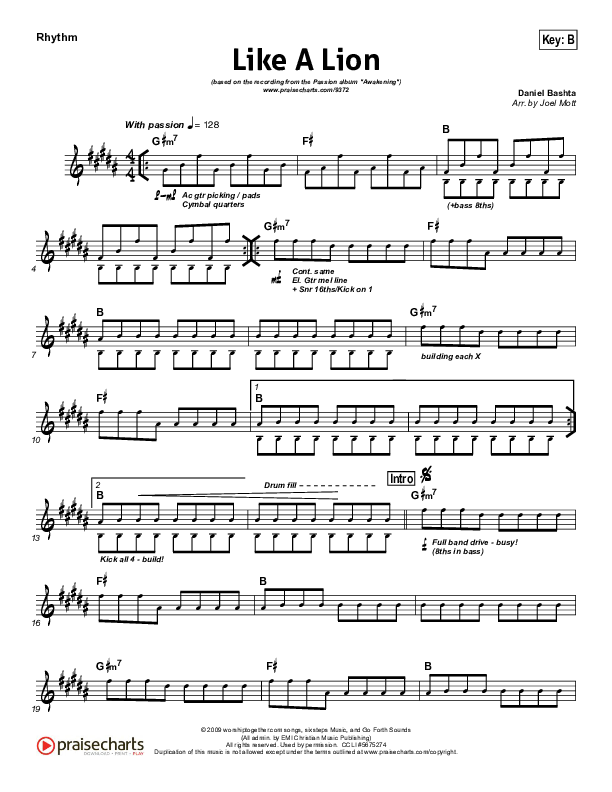 Like A Lion Rhythm Chart (David Crowder / Passion)