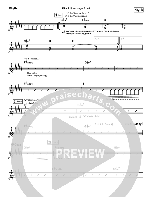 Like A Lion Rhythm Chart (David Crowder / Passion)