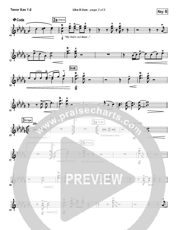 Like A Lion Tenor Sax 1/2 (David Crowder / Passion)