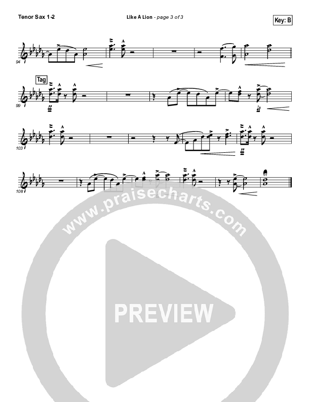 Like A Lion Tenor Sax 1/2 (David Crowder / Passion)