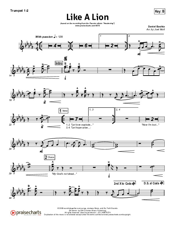 Like A Lion Trumpet 1,2 (David Crowder / Passion)