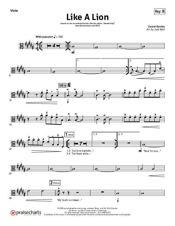 Like A Lion Viola (David Crowder / Passion)