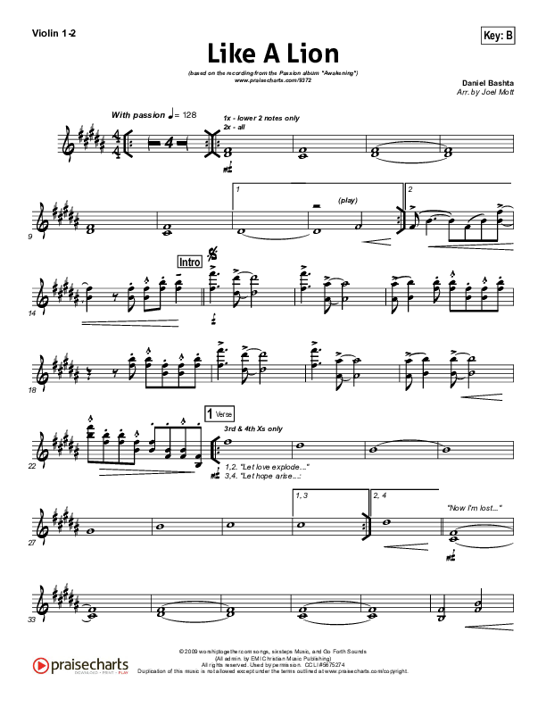 Like A Lion Violin 1/2 (David Crowder / Passion)
