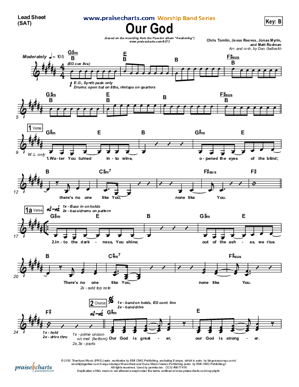 Our God Lead Sheet (SAT) (Chris Tomlin / Passion)
