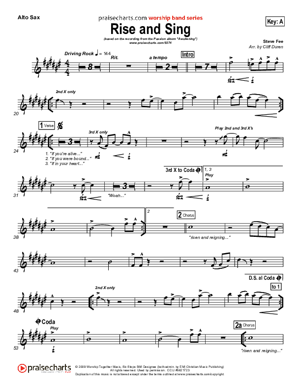 Rise And Sing Alto Sax (FEE Band / Passion)