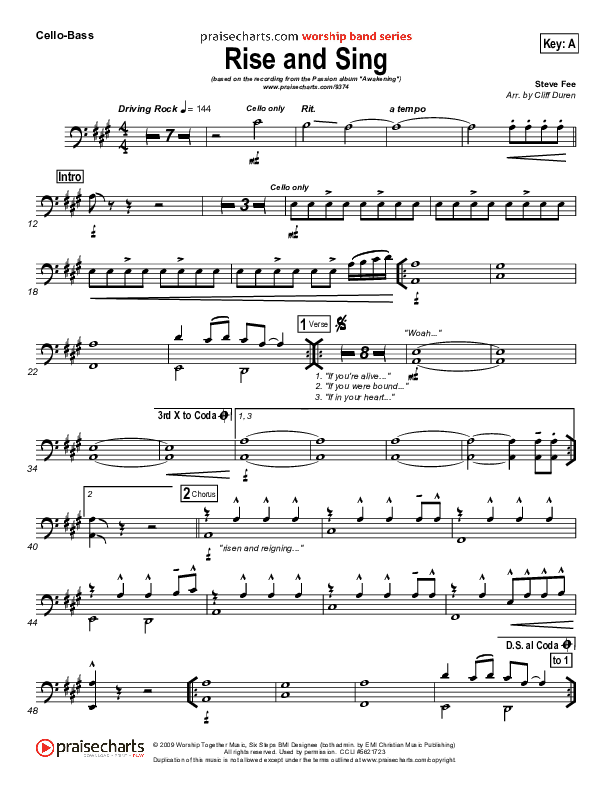 Rise And Sing Cello/Bass (FEE Band / Passion)