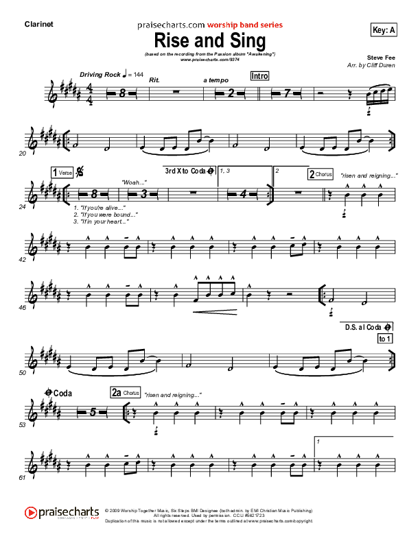 Rise And Sing Clarinet (FEE Band / Passion)