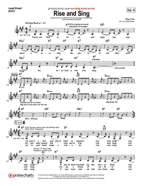Rise And Sing Lead Sheet (FEE Band / Passion)
