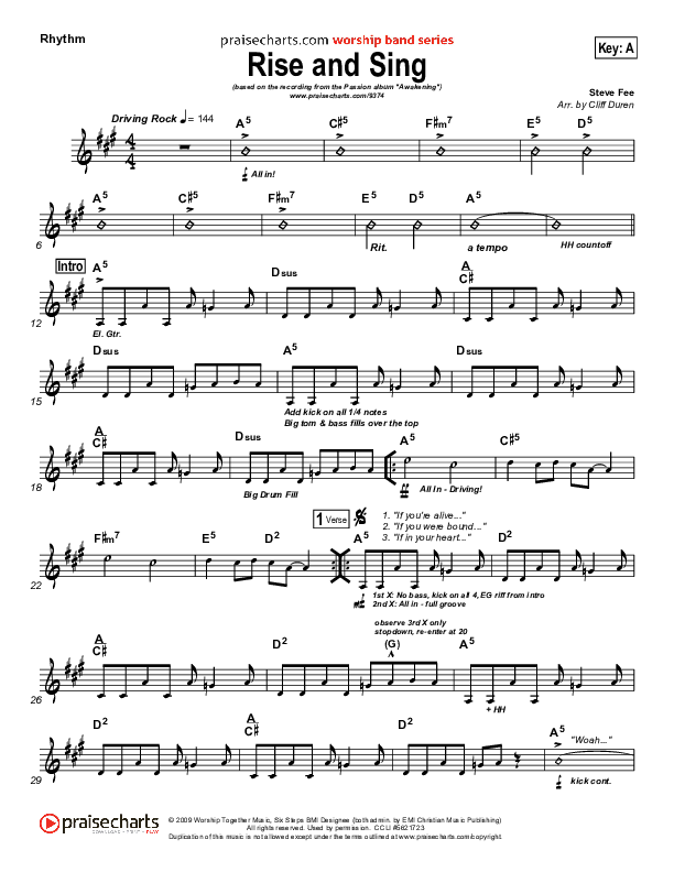 Rise And Sing Rhythm Chart (FEE Band / Passion)