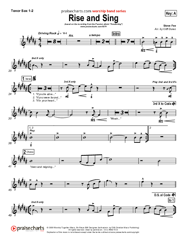 Rise And Sing Tenor Sax 1/2 (FEE Band / Passion)