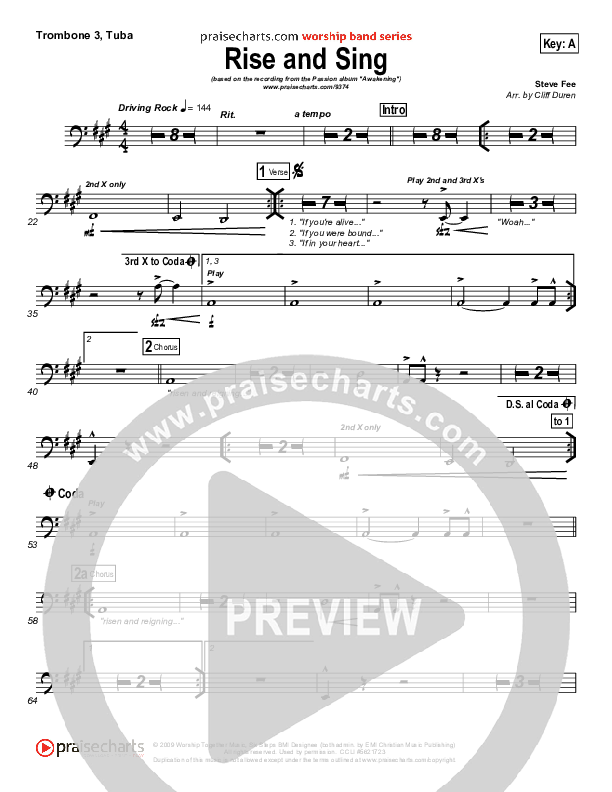 Rise And Sing Trombone 3/Tuba (FEE Band / Passion)
