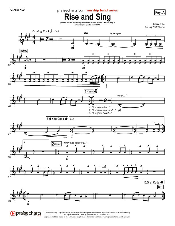 Rise And Sing Violin 1/2 (FEE Band / Passion)