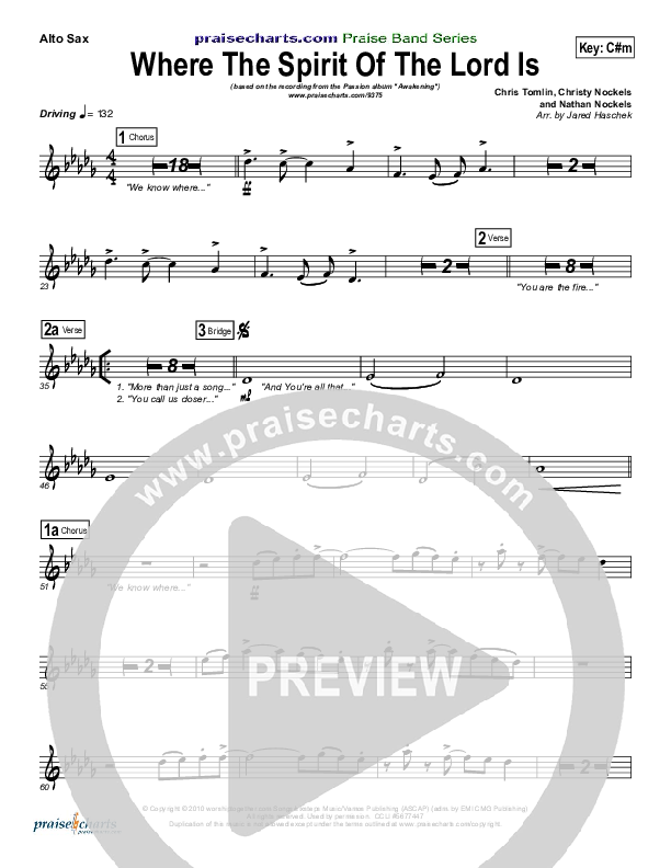 Where The Spirit Of The Lord Is Alto Sax (Chris Tomlin / Passion)