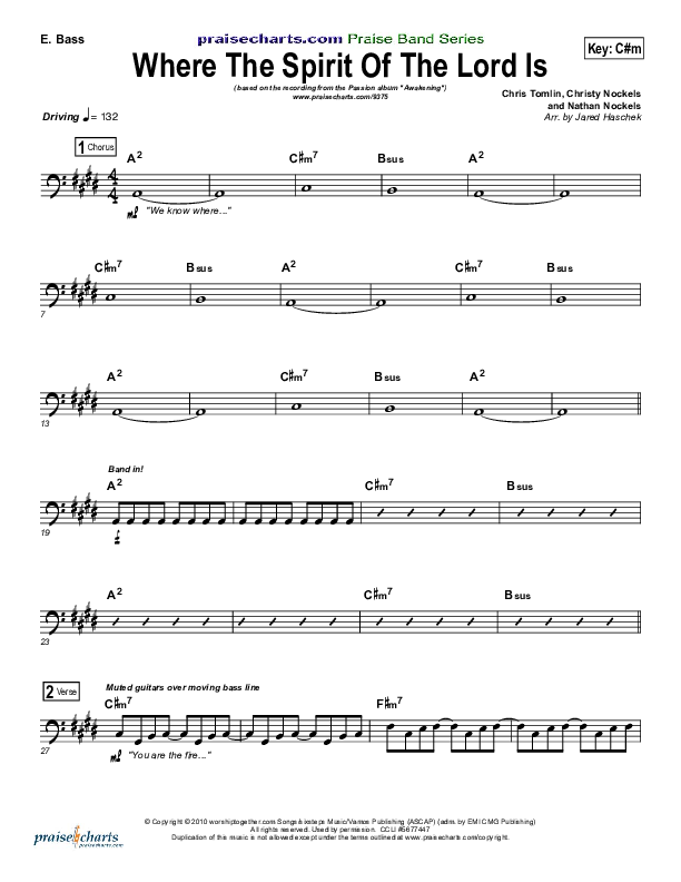 Where The Spirit Of The Lord Is Bass Guitar (Chris Tomlin / Passion)