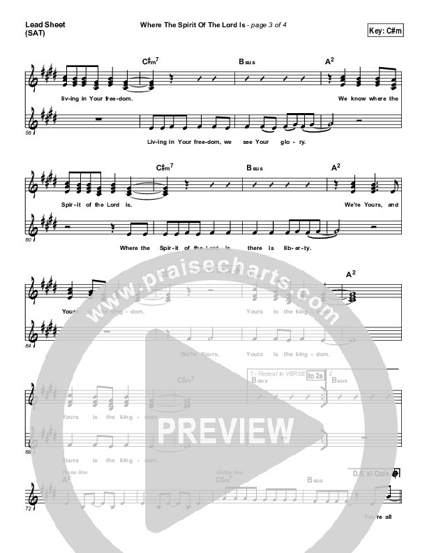 Where The Spirit Of The Lord Is Lead Sheet (Chris Tomlin / Passion)