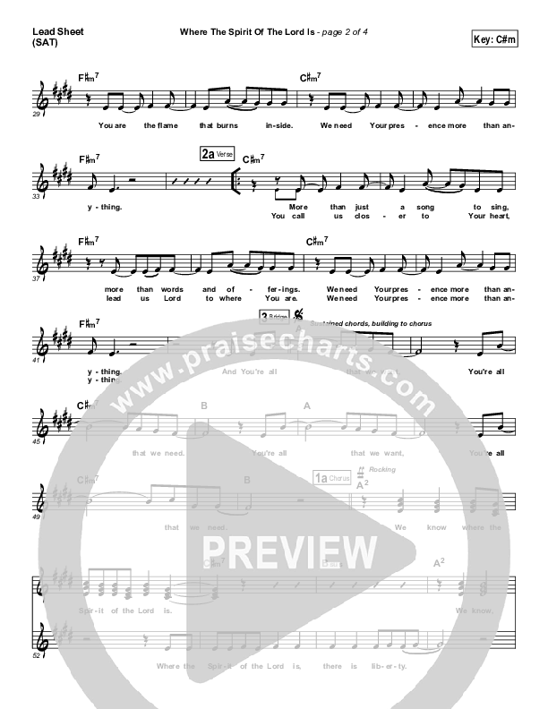 Where The Spirit Of The Lord Is Lead Sheet (SAT) (Chris Tomlin / Passion)