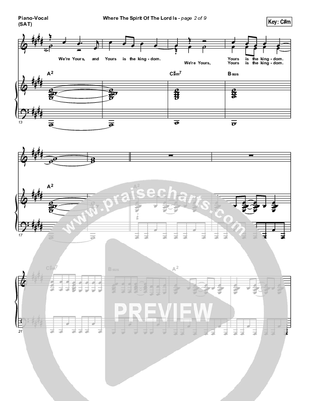 Where The Spirit Of The Lord Is Piano/Vocal (SAT) (Chris Tomlin / Passion)