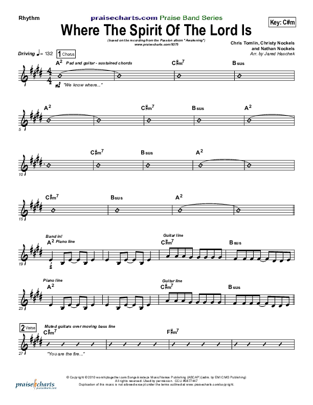 Where The Spirit Of The Lord Is Rhythm Chart (Chris Tomlin / Passion)