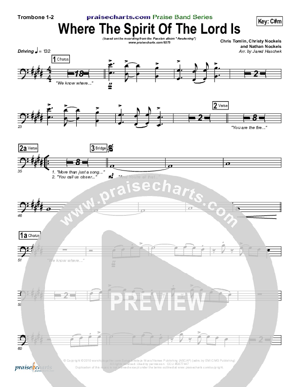 Where The Spirit Of The Lord Is Trombone 1/2 (Chris Tomlin / Passion)