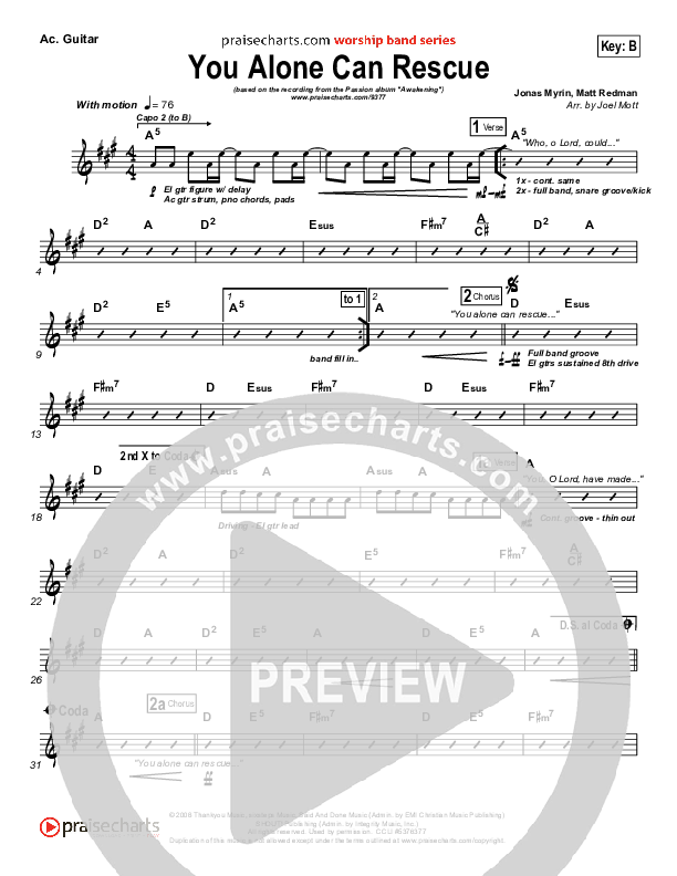 You Alone Can Rescue Rhythm Chart (Matt Redman / Passion)