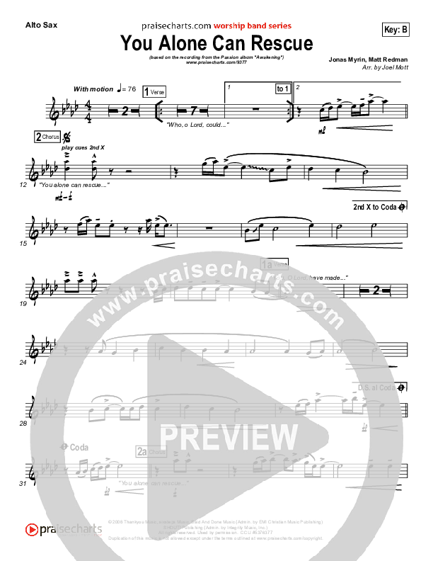 You Alone Can Rescue Alto Sax (Matt Redman / Passion)