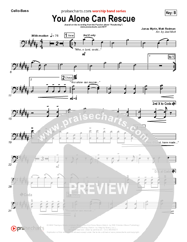 You Alone Can Rescue Cello/Bass (Matt Redman / Passion)