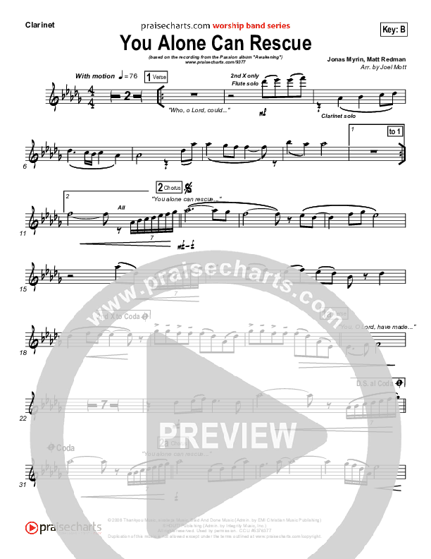 You Alone Can Rescue Clarinet (Matt Redman / Passion)