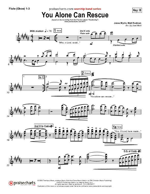 You Alone Can Rescue Flute/Oboe 1/2/3 (Matt Redman / Passion)