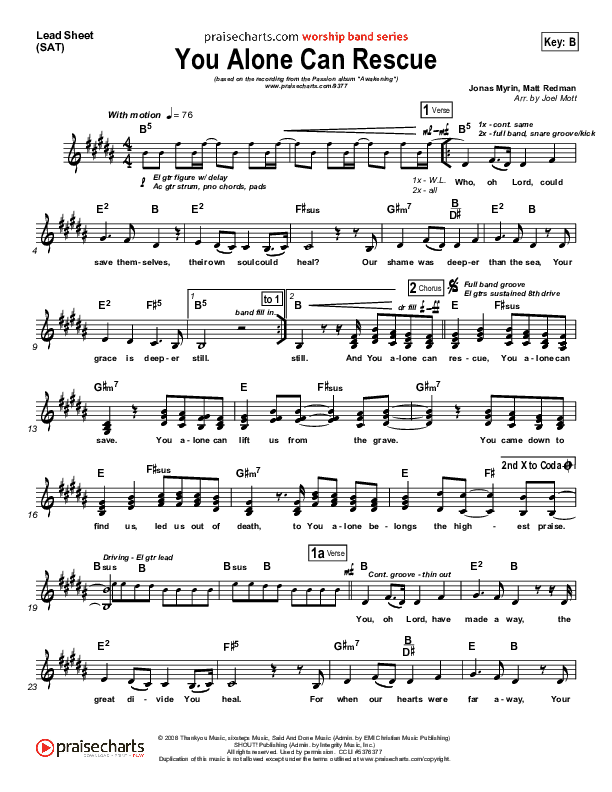 You Alone Can Rescue Lead Sheet (Matt Redman / Passion)