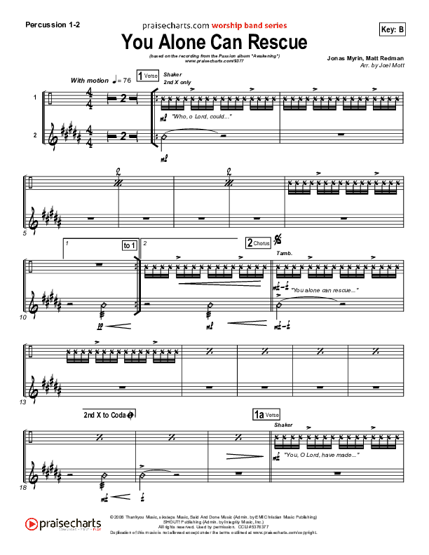 You Alone Can Rescue Percussion 1/2 (Matt Redman / Passion)