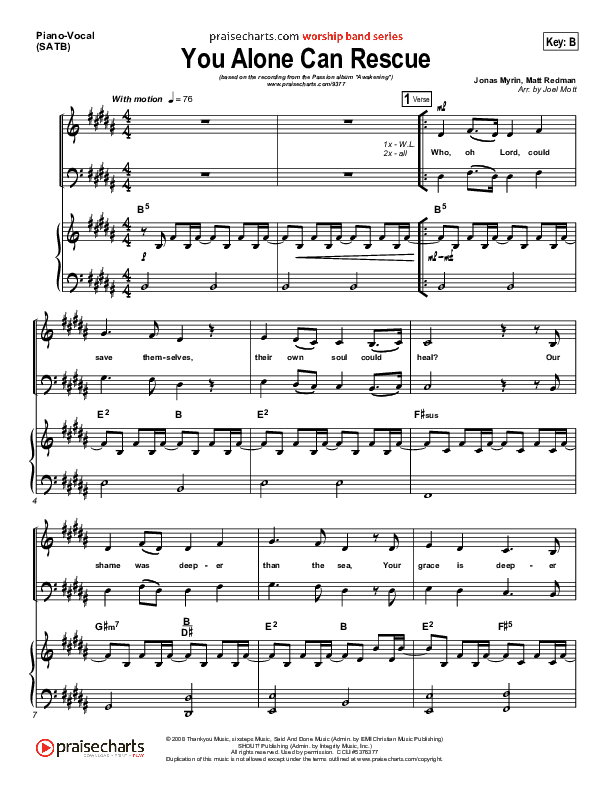You Alone Can Rescue Piano/Vocal (Matt Redman / Passion)