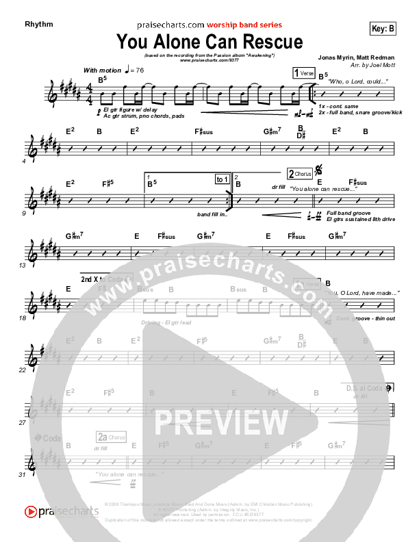 You Alone Can Rescue Rhythm Chart (Matt Redman / Passion)