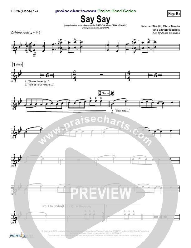 Say Say Flute/Oboe 1/2/3 (Kristian Stanfill / Passion)